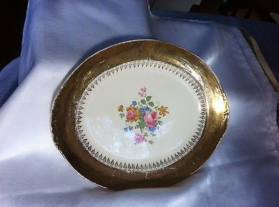 HOMER LAUGHLIN CHINA~VOGUE FLORAL CENTER 22K GOLD FILIGREE PLATTER