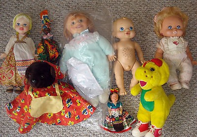 VINTAGE LOT OF 8 DOLLS~BOY~TOPSEY TURVEY~PJ~CELLULOID & ETC ALL GREAT 