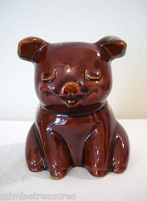 Hull Pottery USA Brown Drip Piggy Bank Blue Vintage #196 6 tall Large 