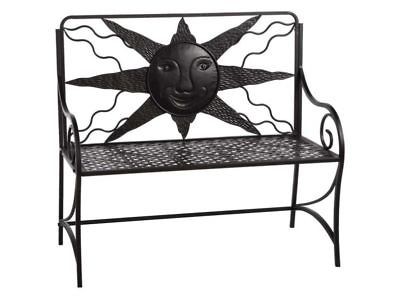 Matte Black Sun Face Iron Outdoor Garden Bench Outdoor