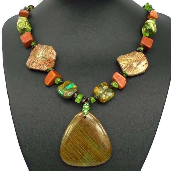 Beautiful Ribbon Jasper,Gold Sitara, Rainforest Jasper Necklace