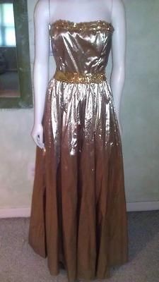 Vintage 70s Gunne Sax Gold Metallic Strapless Evening Gown with 