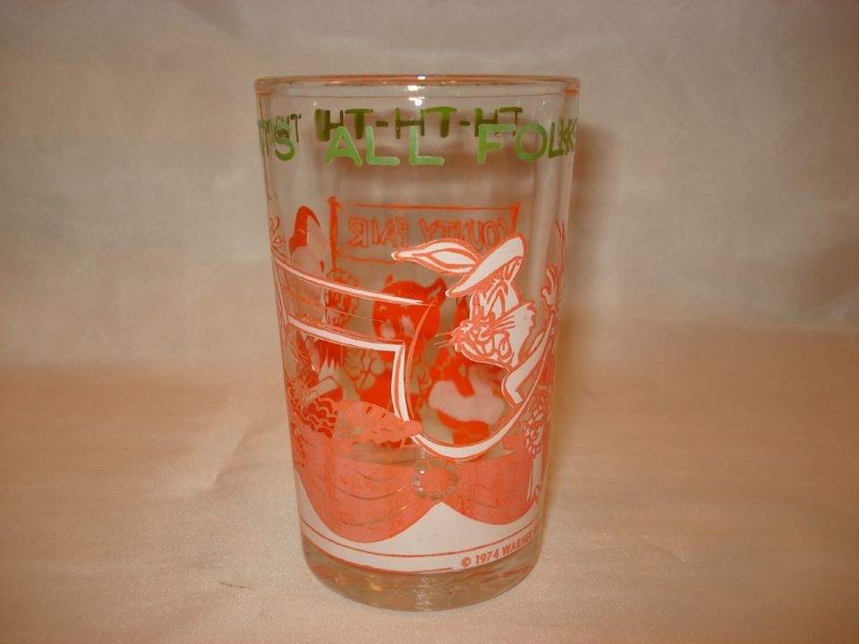 VINTAGE JUICE GLASS ~ BUGS BUNNY ~ ELMER ~ 1974 ~ TH TH TH THATS ALL 