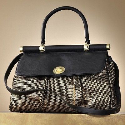 Jennifer Lopez Raquel Shimmer Straw Satchel Purse Handbag Black msrp 