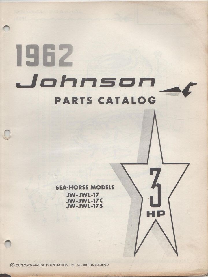 1962 JOHNSON OUTBOARD MOTOR 3 HP PARTS MANUAL USED