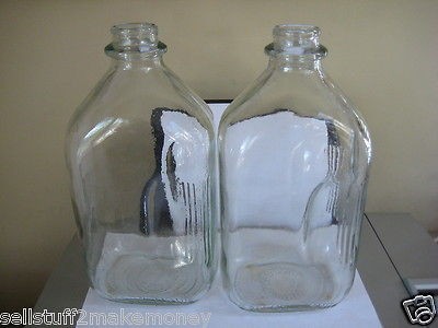 Vintage Lot of 2 Half Gallon Size Glass Milk Bottles Lot B