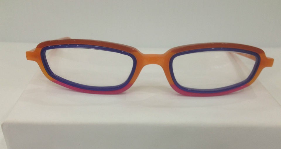 NEW AUTHENTIC L.A. EYEWORKS FIDDLE ORANGE W/PURPLE PLASTIC EYEGLASSES 