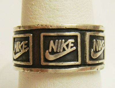 Sterling 925 Silver NIKE Logo Sport Oxidized Band Ring SZ 7.5 8g