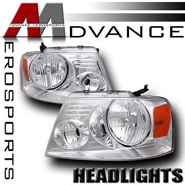 04 08 F150 Pickup Chrome Housing Clear Lens Head Lights Lamps w/ Amber 