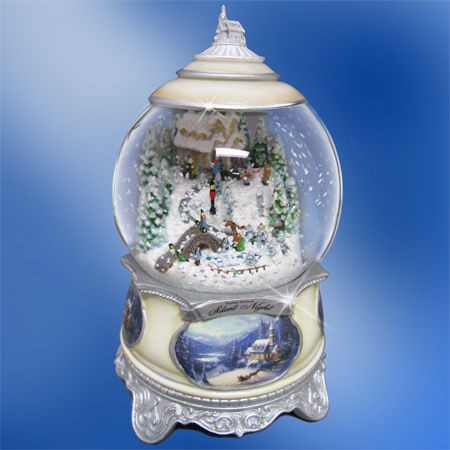 Thomas Kinkade SILENT NIGHT 6 White Musical Illuminated SNOW GLOBE 