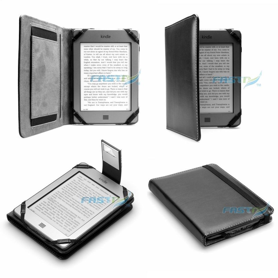 PREMIUM BLACK PU LEATHER KINDLE TOUCH / 4 WiFi CASE COVER WALLET WITH 