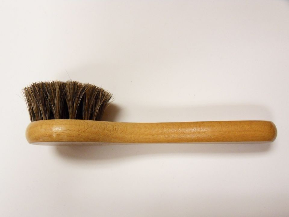   Black Shoe Shine Buffing Brush Horsehair Horse Hair Wood Handle