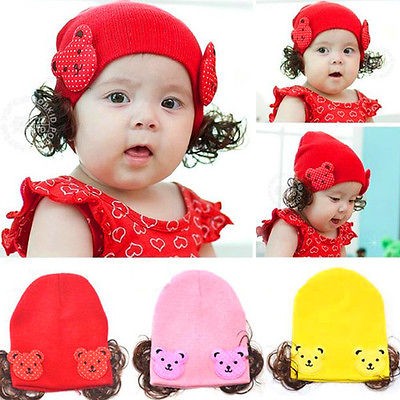   NEW BABY GIRLS COTTON HAT BEAR WIG HAIR BEAUTIFUL CUTE GIFT HEAD WEAR