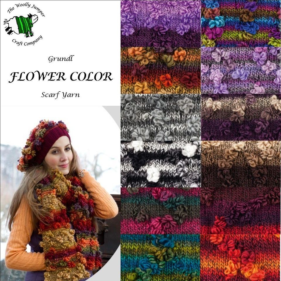 grundl flower colour knitting yarn 100g free scarf hat pattern