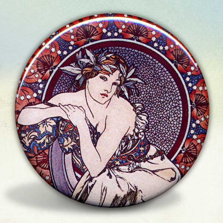 Alphonse Mucha Femme aux Coquelicot Pocket Mirror Tartx