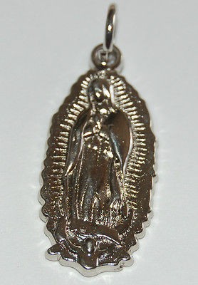 Our Lady of Guadalupe Medal Pendant 1 1/4 inches Oxidized Silver Gift 