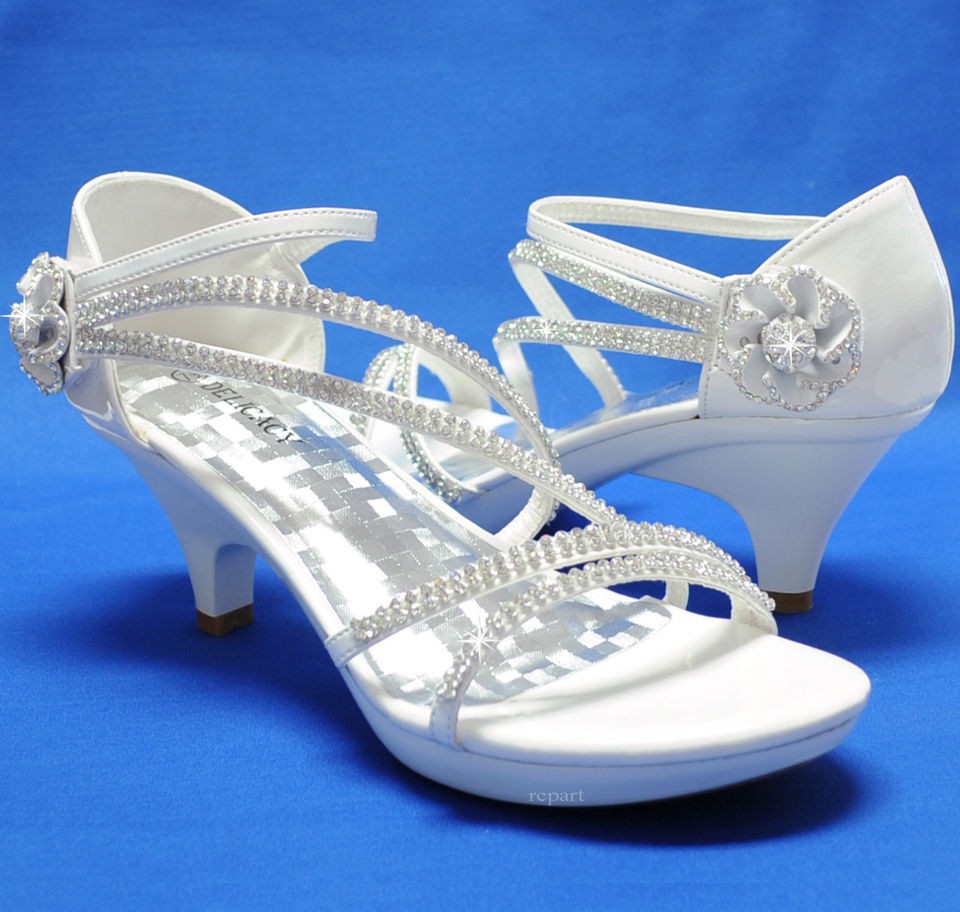 New womens shoes evening rhinestones velcro med heel wedding prom 