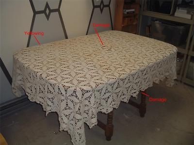   Made 6 Point Geometric Cotton Lace Tablecloth 80 by 60 Off White