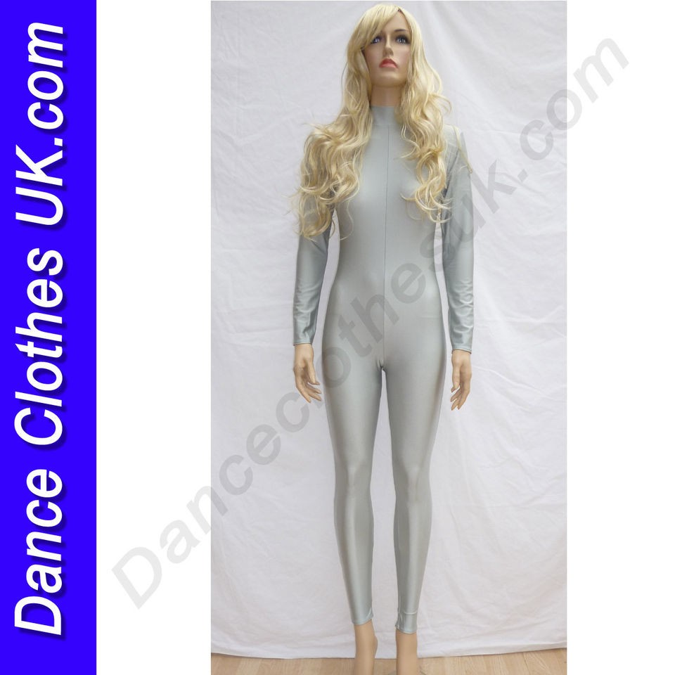 Lara Croft Style Grey Spandex/Lycra Zip Back Catsuit  Child Sizes up 