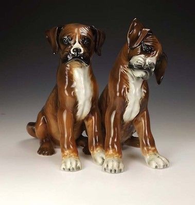 Ronzan Lenci Type Italian Pottery Boxer Dogs Figure   Art Deco