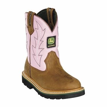   Deere Youth Boots   Tan/Pink Pull on JD3185   Leather   Several Sizes