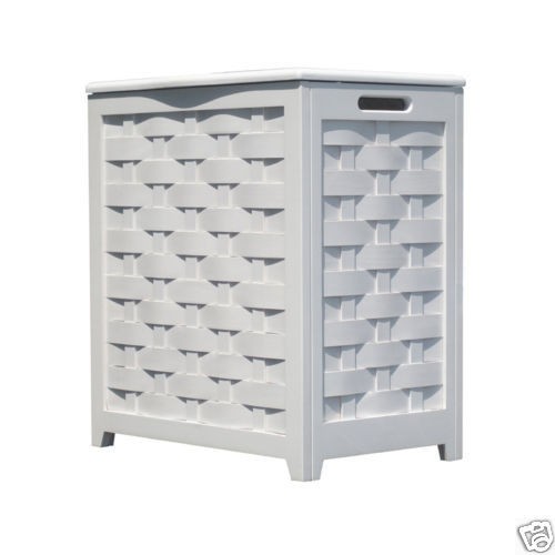 Flat Front Wooden Laundry Hamper with White Finish