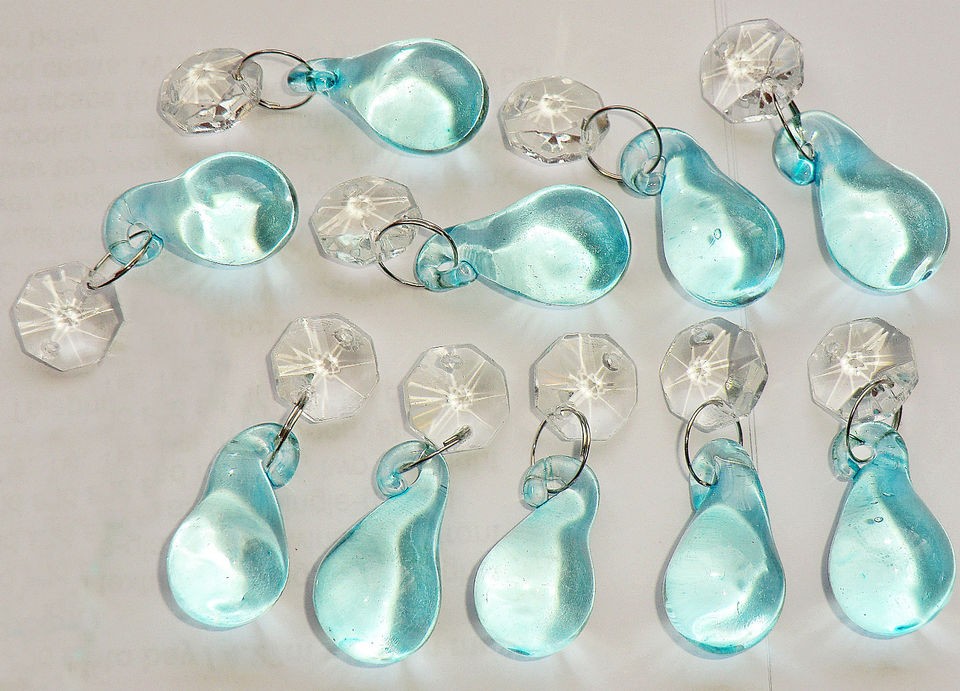 10 LAURA ASHLEY CHANDELIER GLASS CRYSTALS DROPS TEAL PEARS DROPLETS 