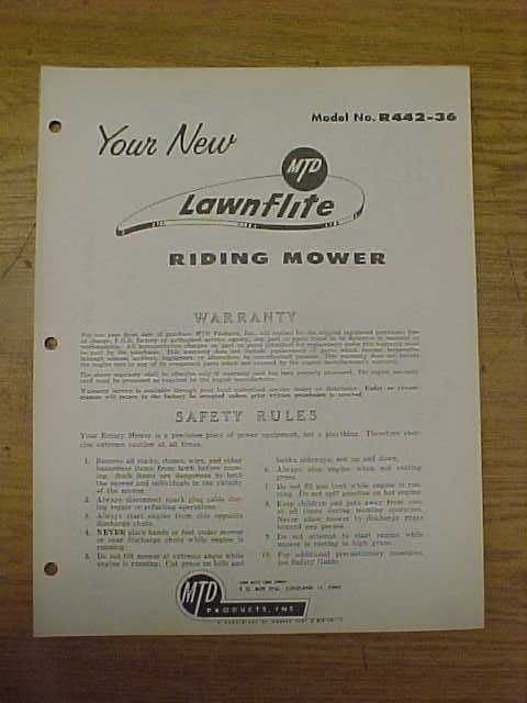 MTD Lawn Flite RIDING MOWER PARTS MANUAL R442 36