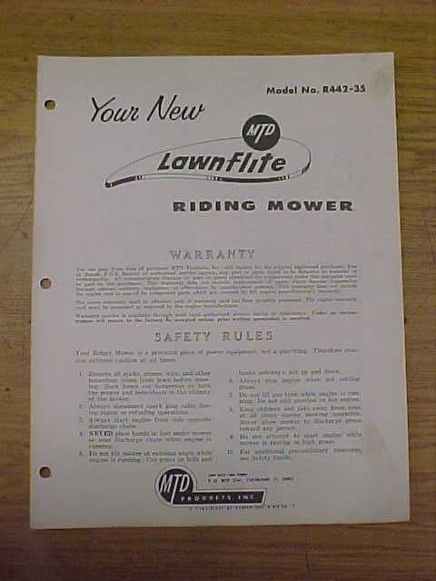 MTD Lawn Flite RIDING MOWER PARTS MANUAL R442 35