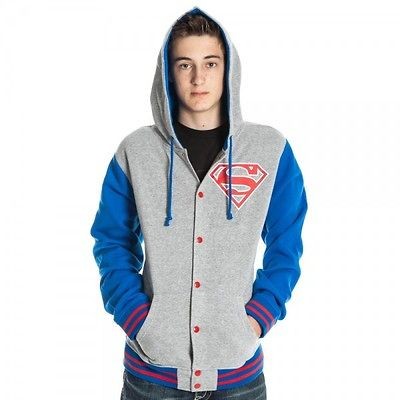 SUPERMAN Letterman Jacket Hoodie Sweatshirt S M L XL XXL NEW dc comics