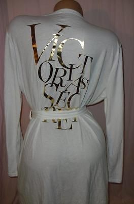 Victorias Secret BLING White & Gold Foil Metallic Sexy Short ROBE 