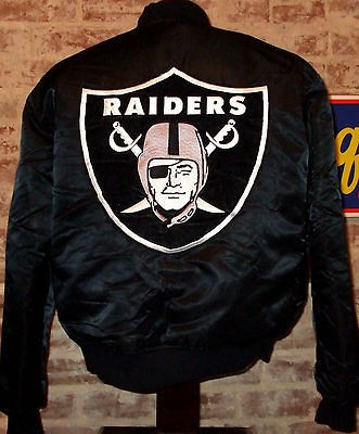 LOS ANGELES RAIDERS Vtg 80s 90s BLACK Satin Sewn STARTER Jacket HUGE 