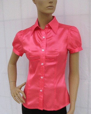 BL403UP PINK SATIN BUTTON DOWN SHIRT TOP BLOUSE Sz XXL