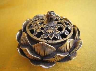 Chinese Brass 3 Floors lotus Flower censer Incense Burner