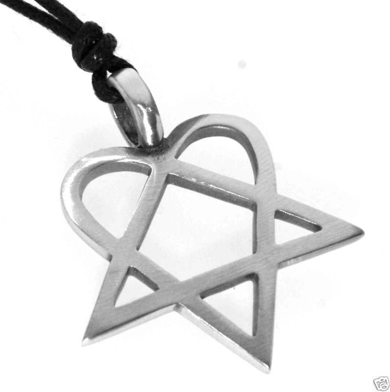 Silver PEWTER Heart Pentagram HEARTAGRAM Rock PENDANT