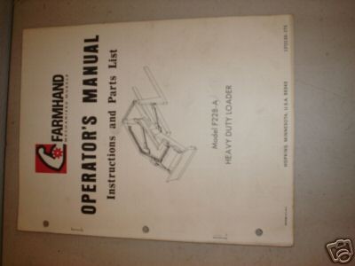 FARMHAND F228 A LOADER PARTS OPERATORS MANUAL