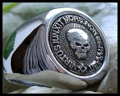   AJS © MASONIC SKULL MASON RING SIGNET SILVER STEEL LODGE NEW   M1