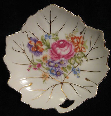 Vintage NASCO Tea Bag Holder Plate~Hand Painted~Floral​/Leaves~Gold 