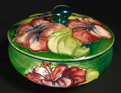 MOORCROFT HIBISCUS COVERED DISH ON GREEN From my own personal 