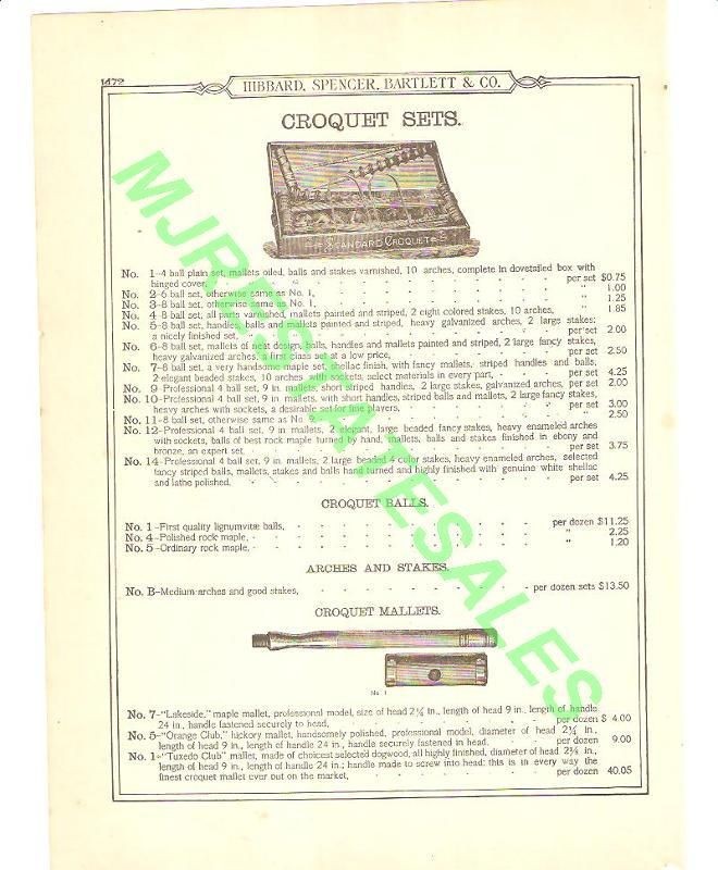 1899 Antique Croquet Set Mallet Catalog AD