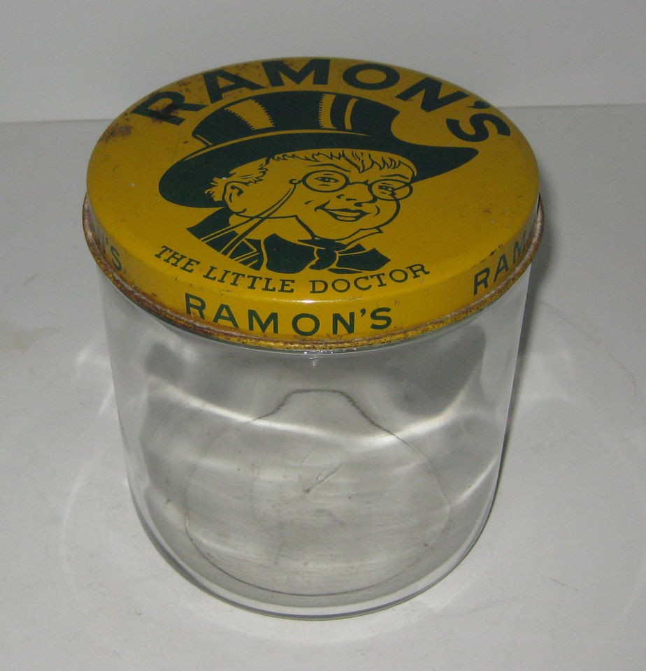 Antique Drug Store Lid For Counter Ramons Pills Medicine Display Jar 