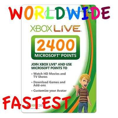   Shipping* 2400 MICROSOFT POINTS for AU US UK EU XBOX LIVE (1600+800