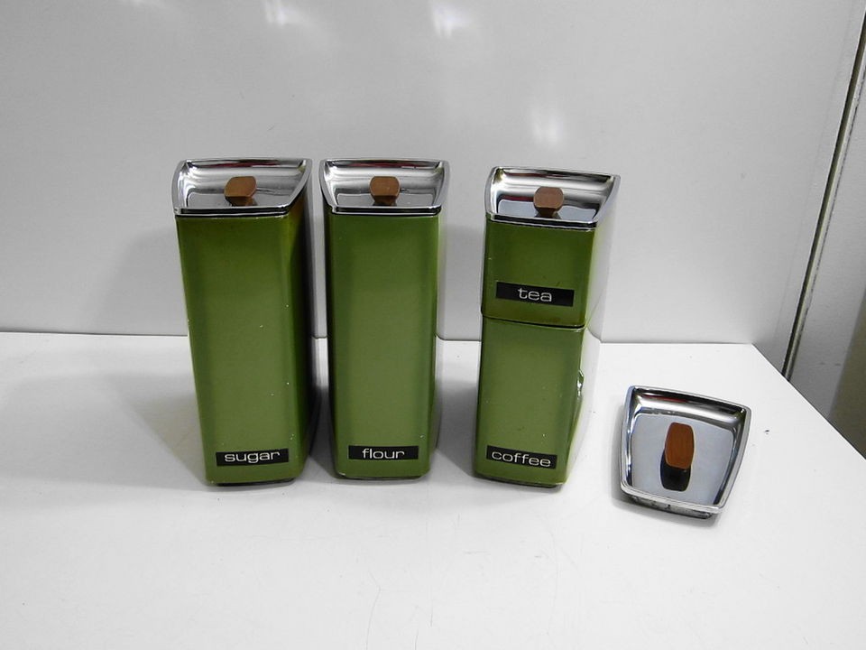   LINCOLN BEAUTYWARE GREEN 4 PIECE CANISTER SET FLOUR SUGAR TEA COFFEE