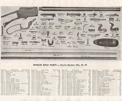 1954 MARLIN AD MODEL 39A 39 97 RIFLE PARTS LIST