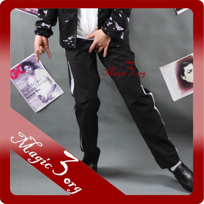 Michael Jackson Billie Jean Black Pants w/ Silver Bar MJ Costume 