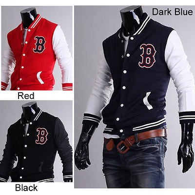 J96 New Stylish Slim Fit Mens Baseball Sports Jackets Coats 3 Colors 4 