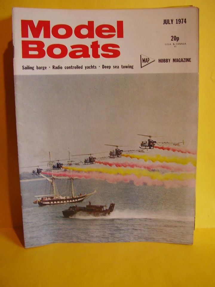 MODEL BOATS JULY 1974 THAMES SAILING BARGE MOONRAKER II USS ARKANSAS 