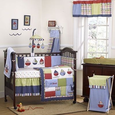   BABY TUG BOAT 7 PIECE CRIB SET BOY BEDDING QUILT BUMPER MOBILE SHEET