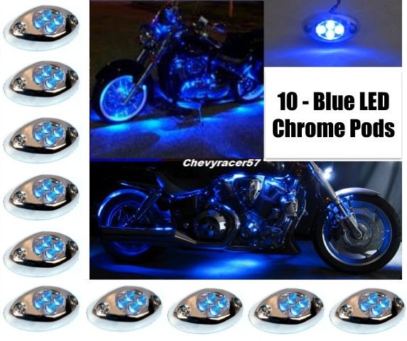 10PC BLUE LED CHROME MODULES MOTORCYCLE CHOPPER FRAME NEON GLOW LIGHTS 