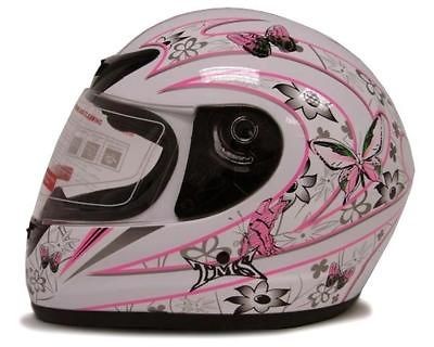   White Butterfly Motorcycle Full Face Helmet Street Bike Scooter DOT ~M